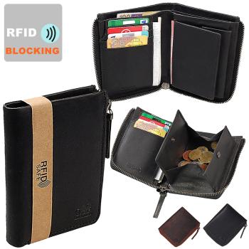 RFID Leder Herren Geldbörse Wiener Kiste Geldbeutel mit Reißverschluss 61007