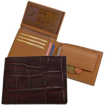 Exklusive Croco Leder Herren Geldbörse Bifold Scheintasche mit Münzgeldfach 80747