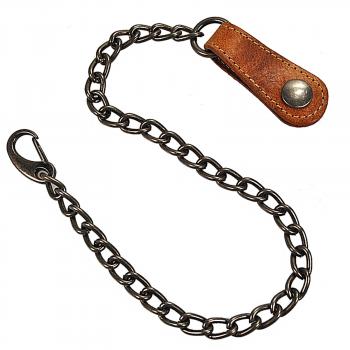 Sicherungskette Börsenkette für Kellnerbörse Gliederkette mit Karabinerhaken und Lederschlaufe 34000