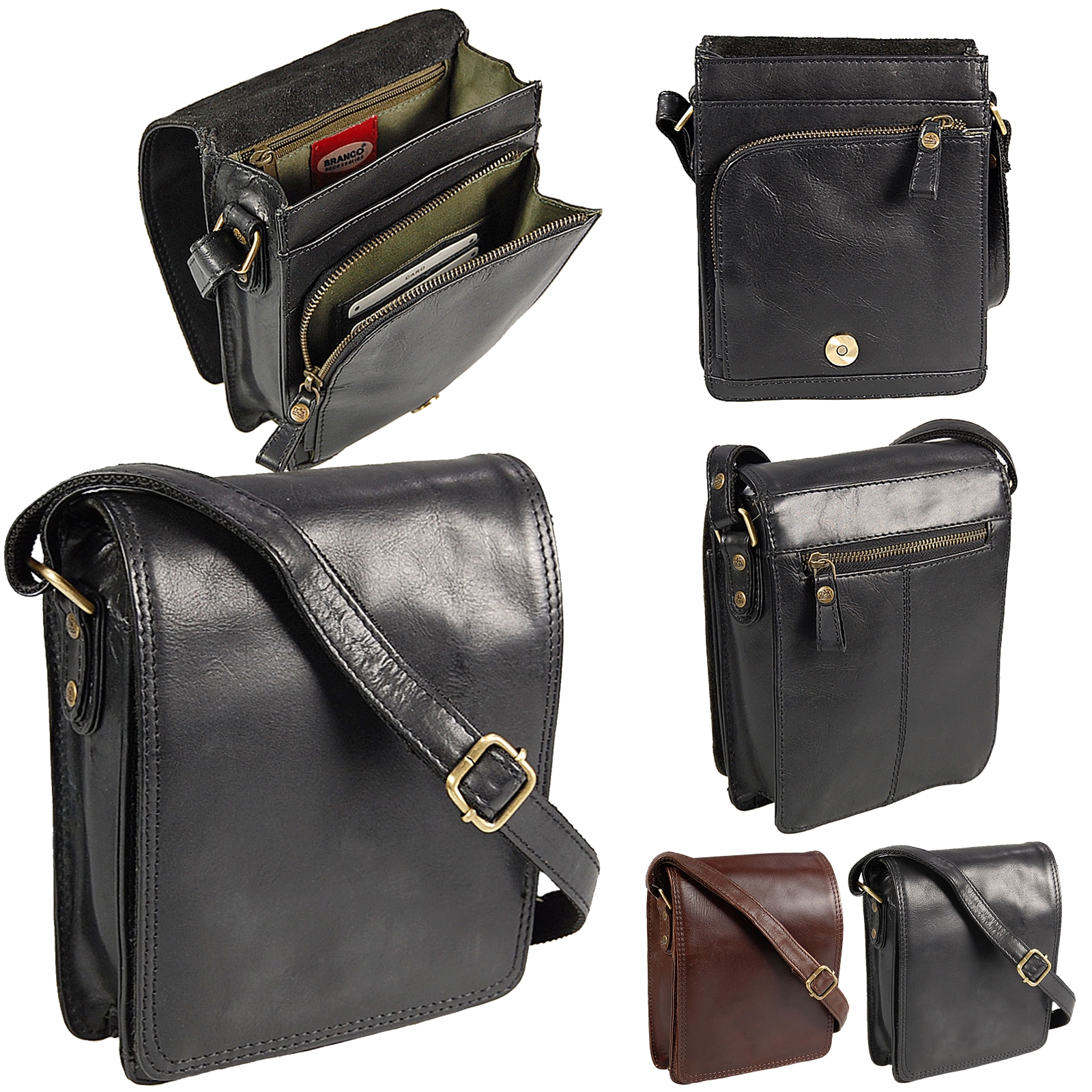 Branco Leder Herren Schultertasche Umhängetasche Herrentasche Männertasche 