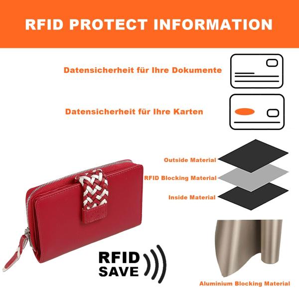 Geräumige RFID Damen Geldbörse Echt Leder Geldbeutel Damenbörse 56926
