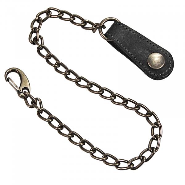 Sicherungskette Börsenkette für Kellnerbörse Gliederkette mit Karabinerhaken und Lederschlaufe 34000