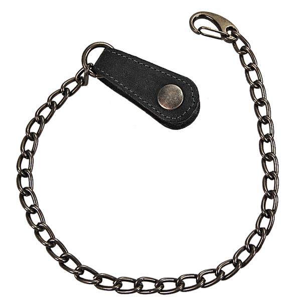 Sicherungskette Börsenkette für Kellnerbörse Gliederkette mit Karabinerhaken und Lederschlaufe 34000